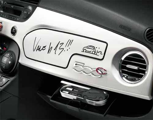 Fiat 500 Schreibtafel weiß Armaturenbrett Etui Stift Schwamm